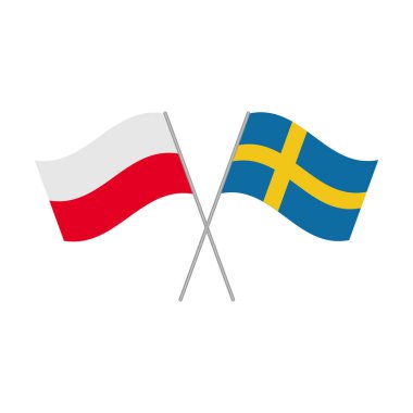 Lehçe ve İsveççe bayrak simgeleri beyaz arkaplanda izole edildi. Vektör illüstrasyonu