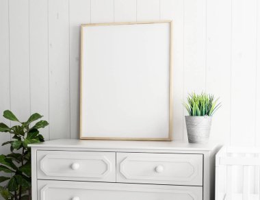 Beyaz duvar arkaplanlı modern iç mekan çerçevesi. 3d oluşturma