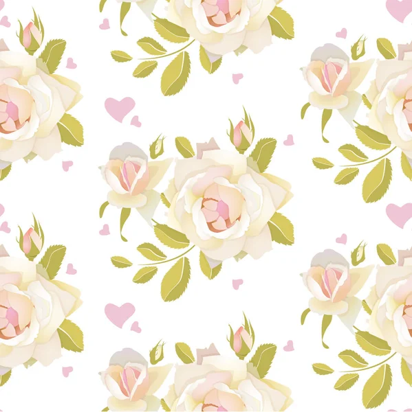 パステル カラーの白いバラの花を持つロマンチックなパターン — ストックベクタ