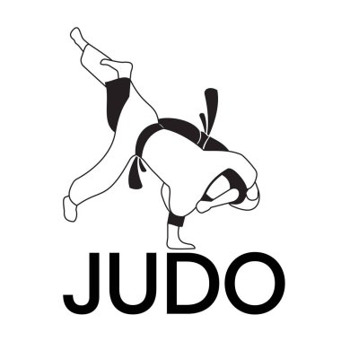 Judo vektör illüstrasyon. Judo için basit bir logo. Beyaz arka planda izole edilmiş avcı sembolü düz vektör işareti