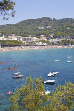 Yazın Llafranc, Girona, Katalonya, İspanya 'daki sahil manzarası