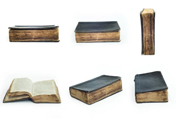 Set Vecchi Libri Antichi Con Sfondo Bianco Isolato — Foto Stock