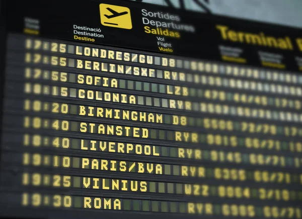 Detail of international destination airport panel.