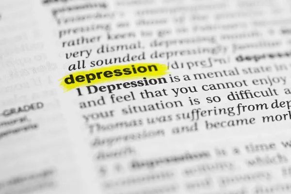 Detail English Word Depression Highlighted Its Definition Dictionary — Stock Photo, Image