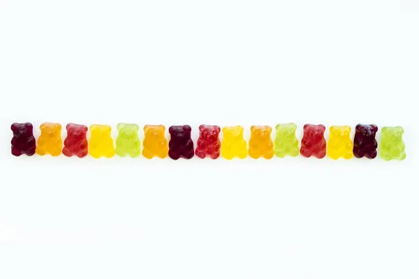Group Gummy Bears Placed Lining Isolated Background — Stock Photo, Image