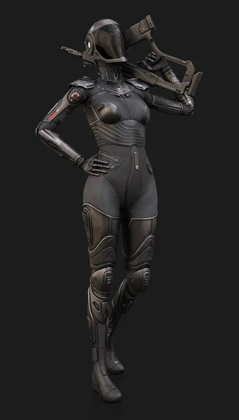 Female Cyborg Suit 3d illustration poses on the background