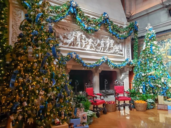 Biltmore Estate Comedor Toom Chimeneas y árboles de Navidad — Foto de Stock