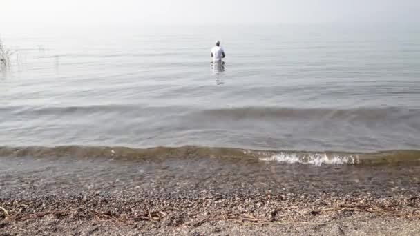 Footage Man Fishing Sea Galilee Israel Great Multitude Projects — Stock Video