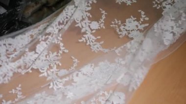 iğne ve iplik, Close-Up nakış deseni. Dikiş şık gelinlik donatımı. El yapımı