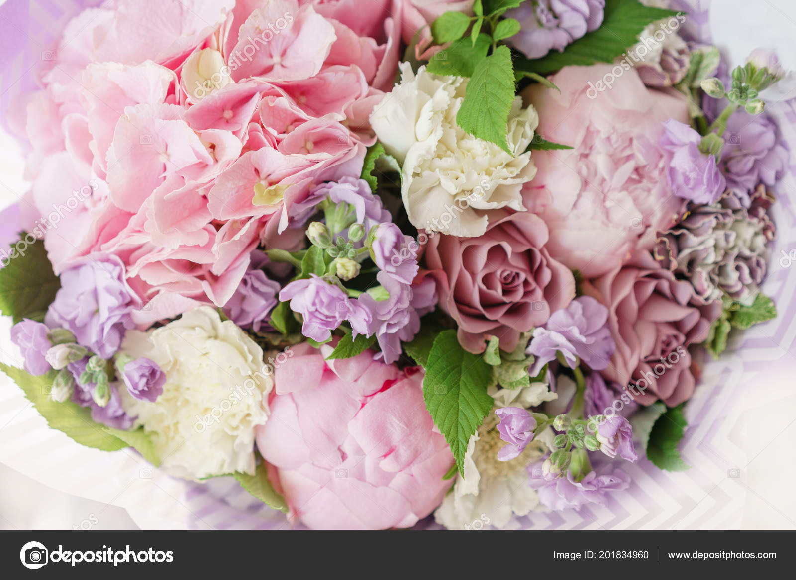 Beautiful spring bouquet. flower arrangement with hydrangea and peonies