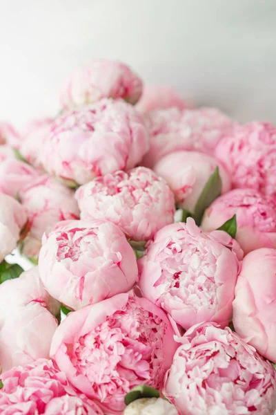 Pembe peonies güzel buket. Çiçek kompozisyon, gün ışığı. Duvar kağıdı. Cam vazo içinde sunulan güzel çiçekler.