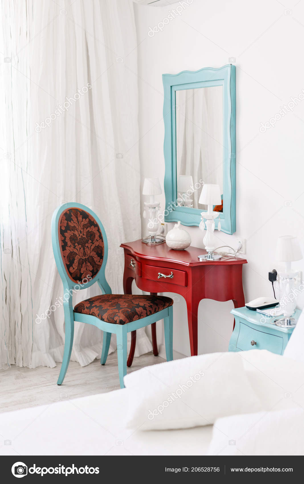 Interior Hotel Apartment Comfortable Room Mirror And Desk