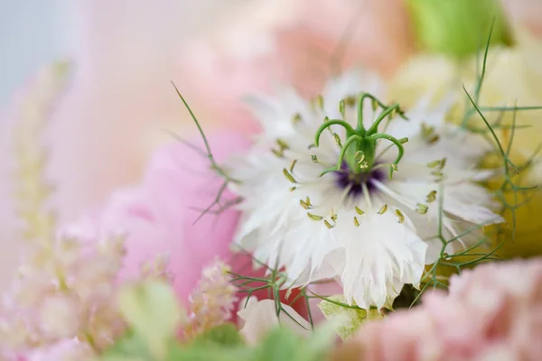 Fondo floreale. bellissimo bouquet primaverile. Colore rosa chiaro. Il concetto di un negozio di fiori, una piccola azienda a conduzione familiare — Foto Stock