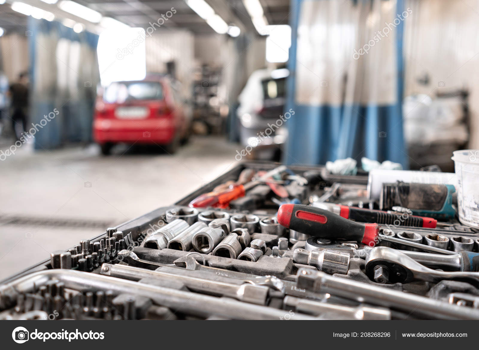 Dirty Set Of Hand Tools And Wrenchs Close Up In Box Garage
