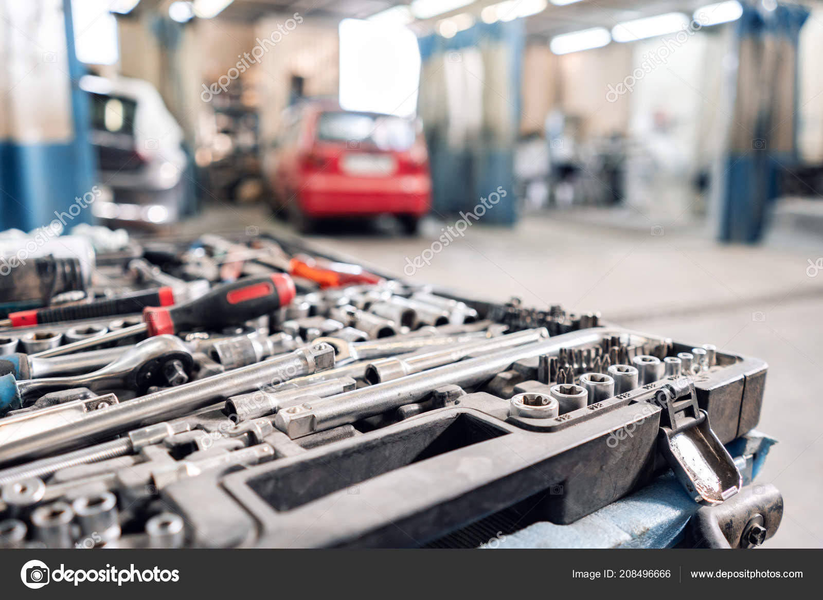 Dirty Set Of Hand Tools And Wrenchs Close Up In Box Garage