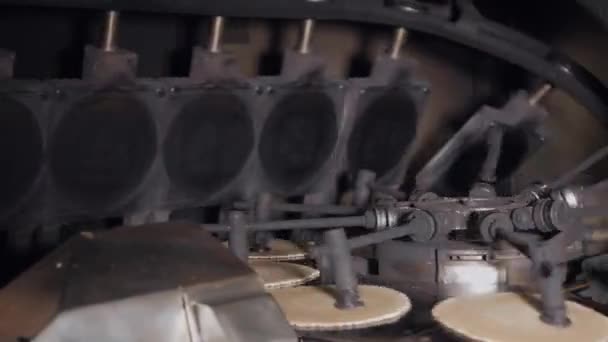 Le linee automatiche del trasportatore per la produzione di coni gelato. Tazze e coni di wafer. Grande produzione industriale. Un importante fornitore di gelato per la rete di vendita al dettaglio — Video Stock