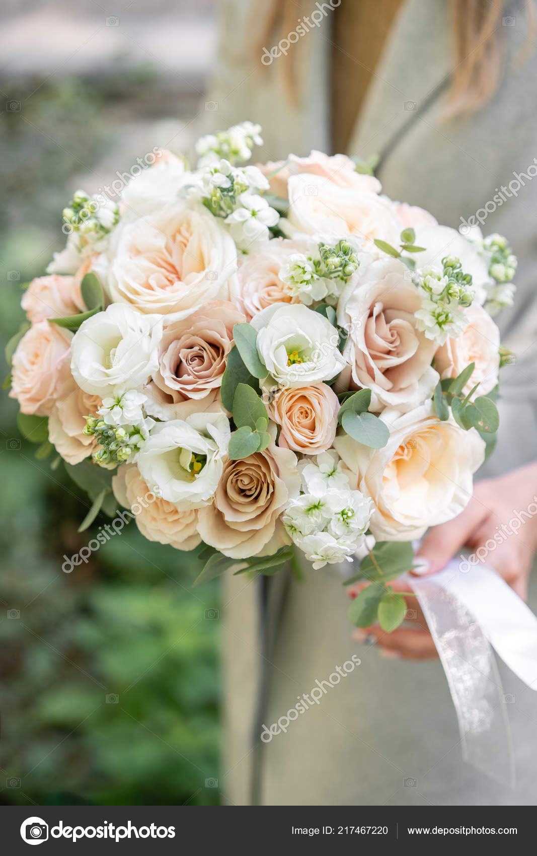 Spring Mood Young Girl Holding A Beautiful Wedding Bouquet