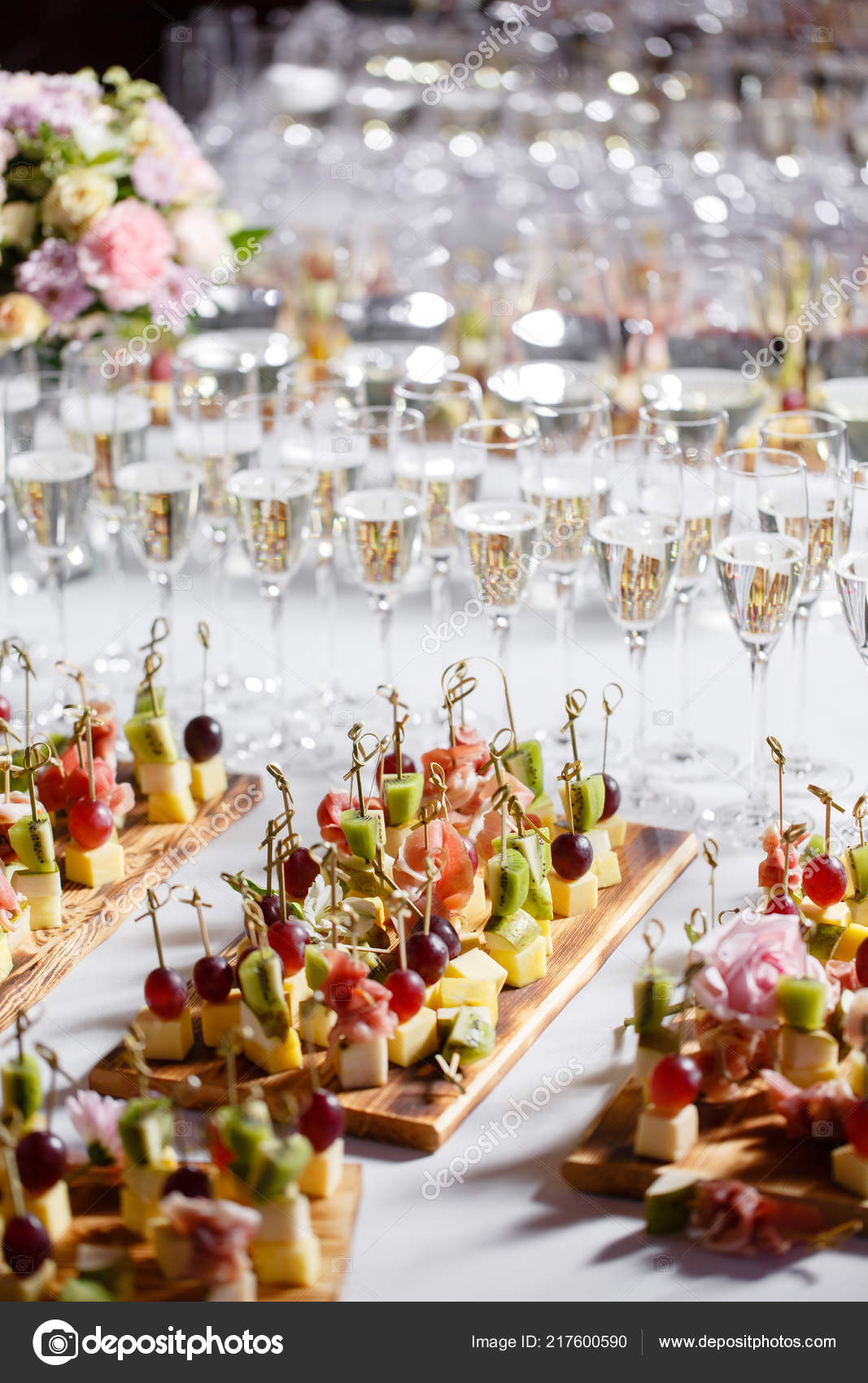 The Buffet At The Reception Glasses Of Wine And Champagne