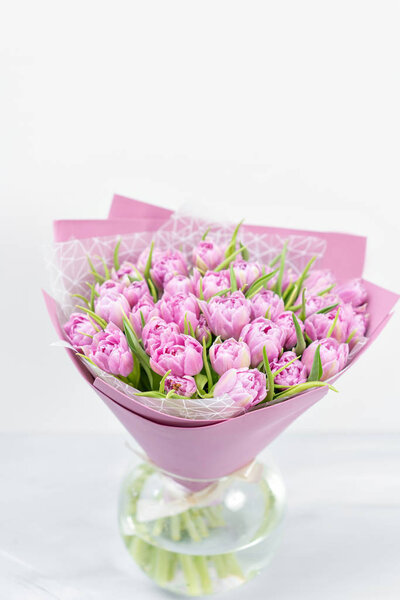 beautiful bunch of lilac peony tulips in the package foamiran . Present for a girl. Valentines day or mothers day