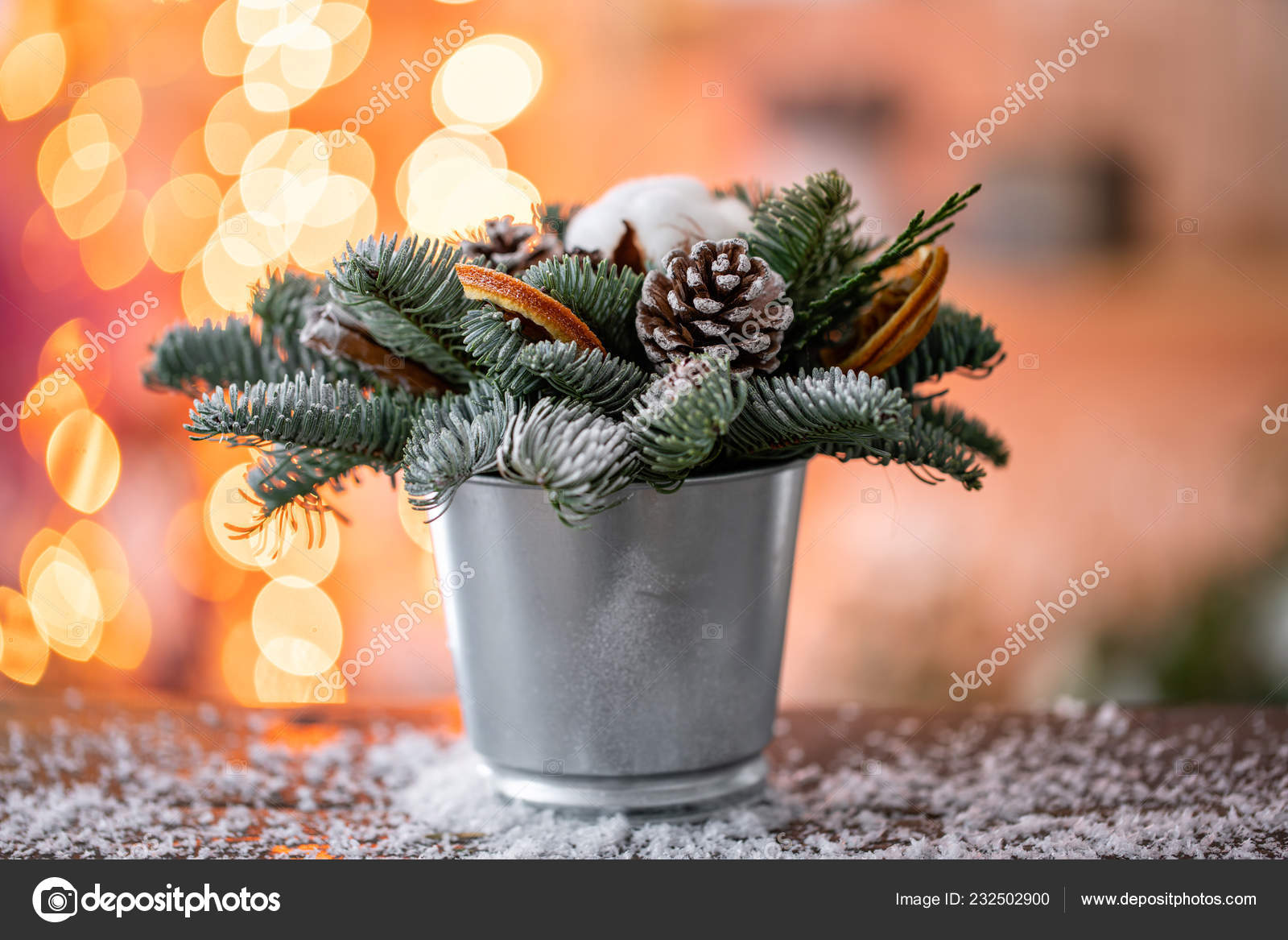 Christmas Arrangement With Norwegian Pine Nobilis And Decorated