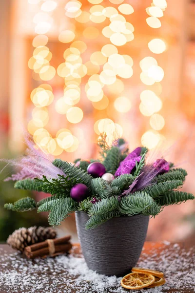 Arrangement Noël Avec Nobilis Pin Norvégien Décoré Avec Décor Noël — Photo