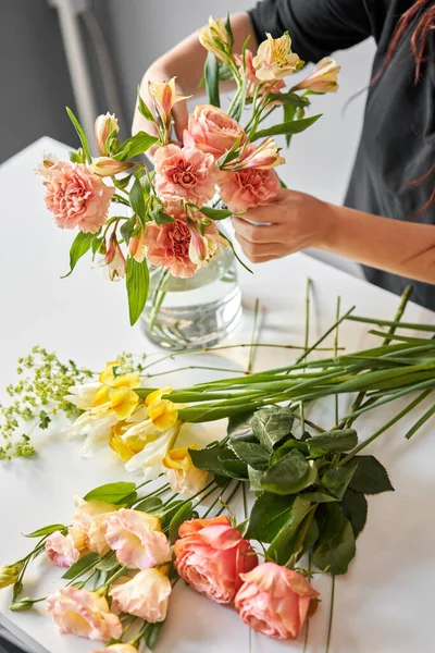 Bouquet 005, step by step installation of flowers in a vase. Flowers bunch, set for home. Fresh cut flowers for decoration home. European floral shop. Delivery fresh cut flower.