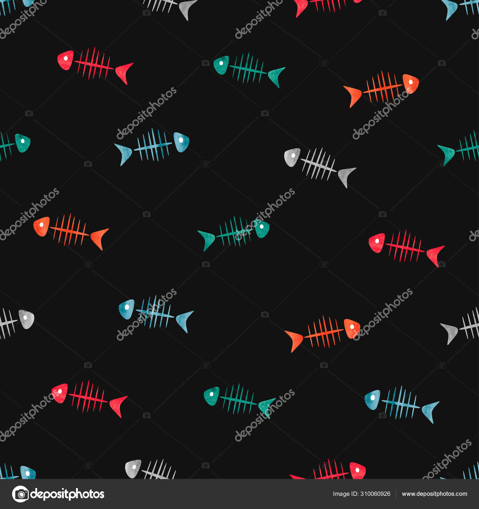 水彩色のカラフルな魚の骨シームレスなパターン ベクトルの背景 ストックベクター C Afanasia