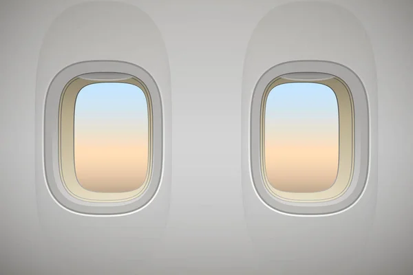 Flugzeugfenster Realistischer Flugzeuginnenraum Vektorhintergrund — Stockvektor