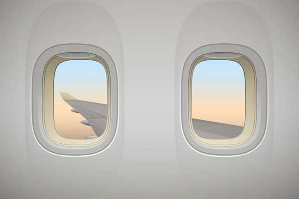 Ventana Del Avión Ventana Del Avión Con Ala Fondo Del — Vector de stock