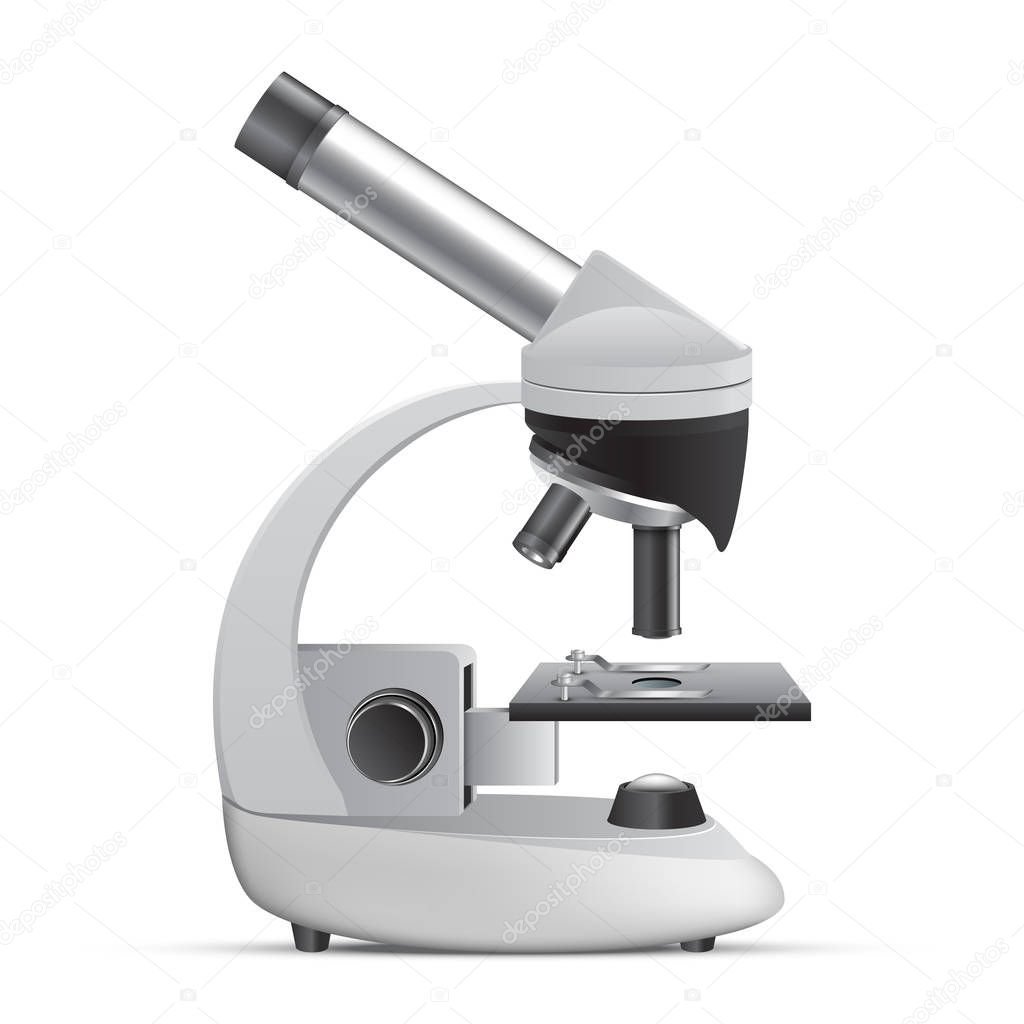 Realistic microscope illustration, vector design, isolated on white