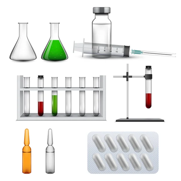 Set Elementi Medici Icone Chimiche Isolati Bianco — Vettoriale Stock