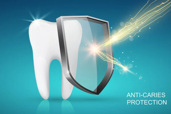 Protector Dientes Vidrio Saludable Con Relámpago Concepto Protección Contra Caries — Vector de stock