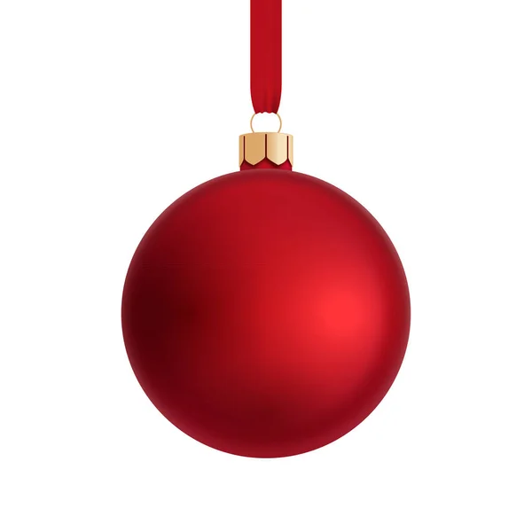 Schöne Rote Weihnachtskugel Mattierte Farbe Isoliert Auf Weiß — Stockvektor