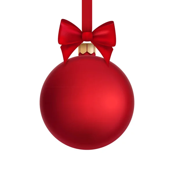 Realistic Red Christmas Ball Bow Isolated White — Stock Vector