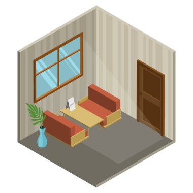 Bir kafe, düz tasarım, vektör çizim izometrik iç