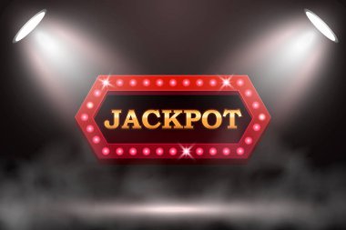 Jackpot retro afiş Spot arka plan duman, vektör billboard üzerinde ile