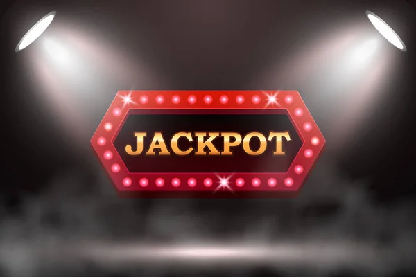 Jackpot Banner Retro Con Proyectores Sobre Fondo Humo Abstracto Valla — Vector de stock