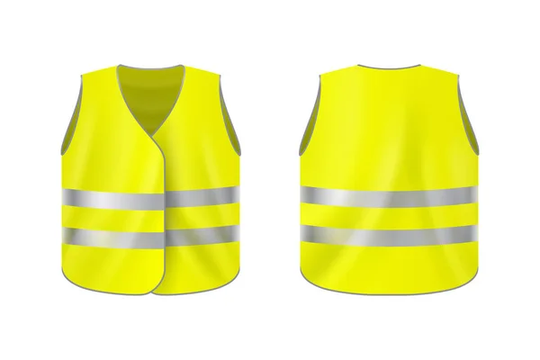 Realistic Reflective Vest Front Back View Safety Jacket Plain Background — Stock Vector