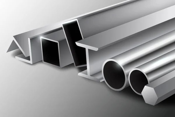 抽象背景上的金属轧制零件 金属工业产品的矢量插图 — 图库矢量图片