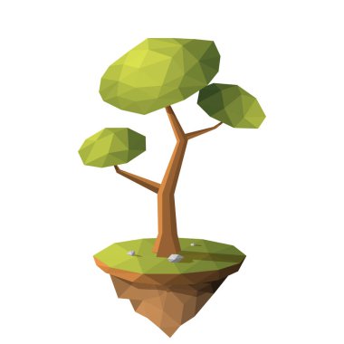 Low poly tree and land on the air, low polygonal vector illustration