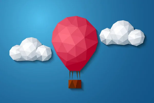 Ballon Air Bas Polygonal Dans Ciel Nuageux Fond Vectoriel Abstrait — Image vectorielle