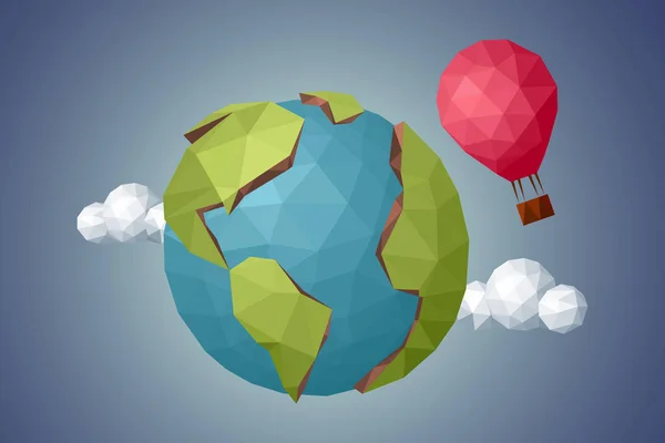 World Balloon Low Poly Vector Illustration — ストックベクタ