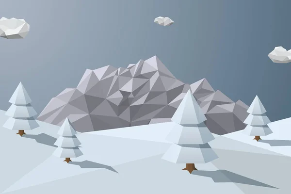 Fondo Invierno Con Montañas Estilo Poligonal Bajo Ilustración Vectorial — Vector de stock