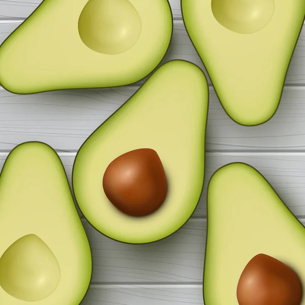 Realistische Avocado Auf Abstraktem Holzgrund Vektorillustration — Stockvektor