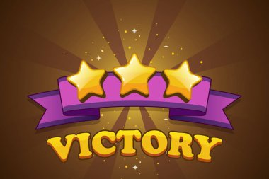Şerit üzerinde arka plan, zafer banner tasarımı ile üç altın yıldız