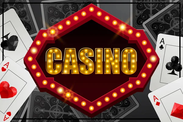 Banner Casino Estilo Retro Con Luces Ases Ilustración Vectorial Fondo — Vector de stock