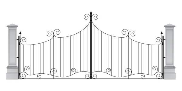 Wrought Iron Entrance Gate Columns Vector Illustration Plain Background 스톡 일러스트레이션