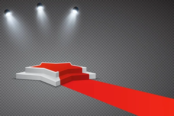 Kırmızı Halı Spot Işıkları Ile Yıldız Şeklinde Podyum Vektör Arka — Stok Vektör