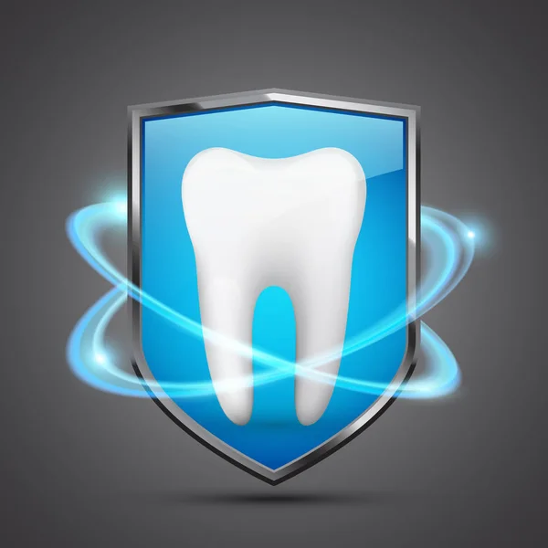 Concepto Protección Dental Diente Sano Dentro Del Escudo Ilustración Vectorial — Vector de stock
