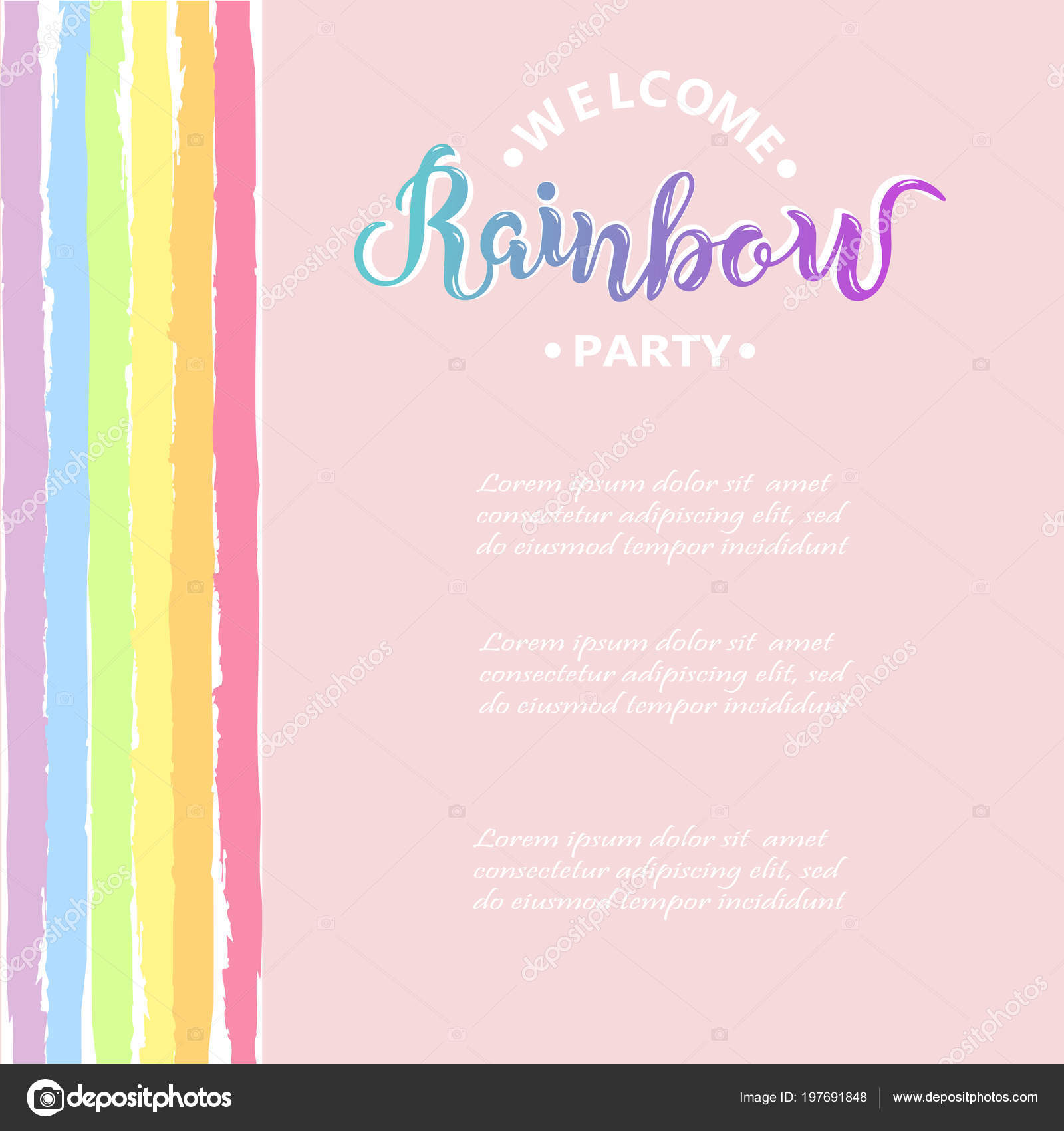 Retro Rainbow Party Invitations Printable PDF download